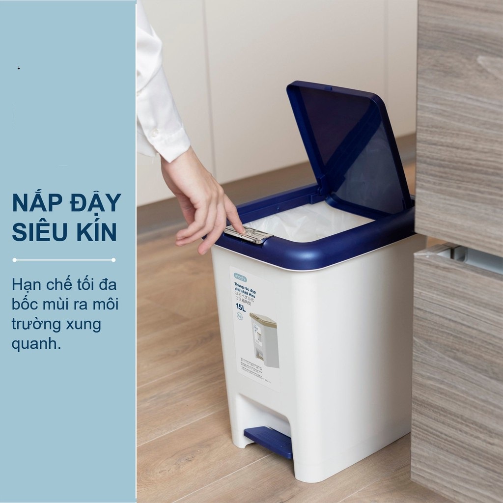 Thùng Rác Nhựa Đạp Chân Nắp Đậy Chữ Nhật HIRO INOCHI, Sọt rác cao cấp inochi có phân tử Ion bạc kháng khuẩn