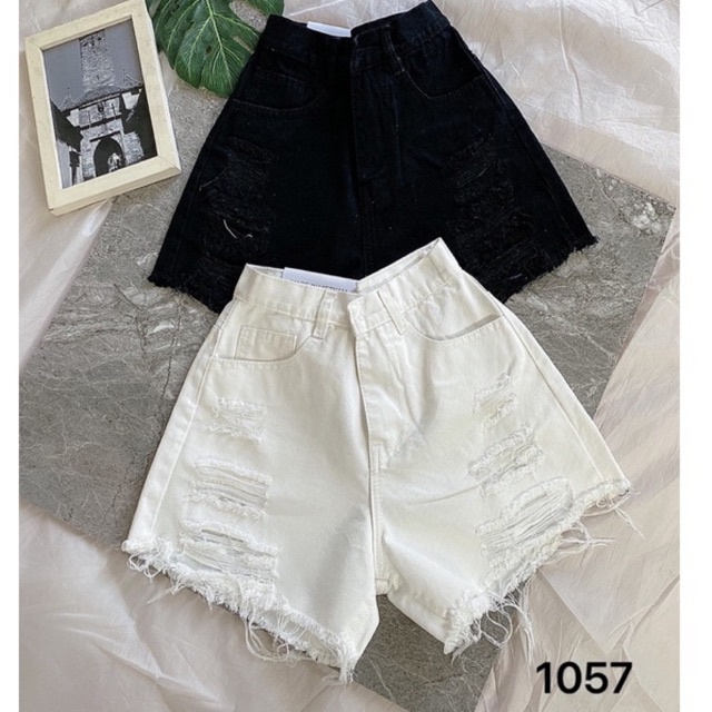 Quần Short Đen Quần Short Trắng Nữ Rách Lưng Cao Ống rộng Size Nhỏ Ms 1057