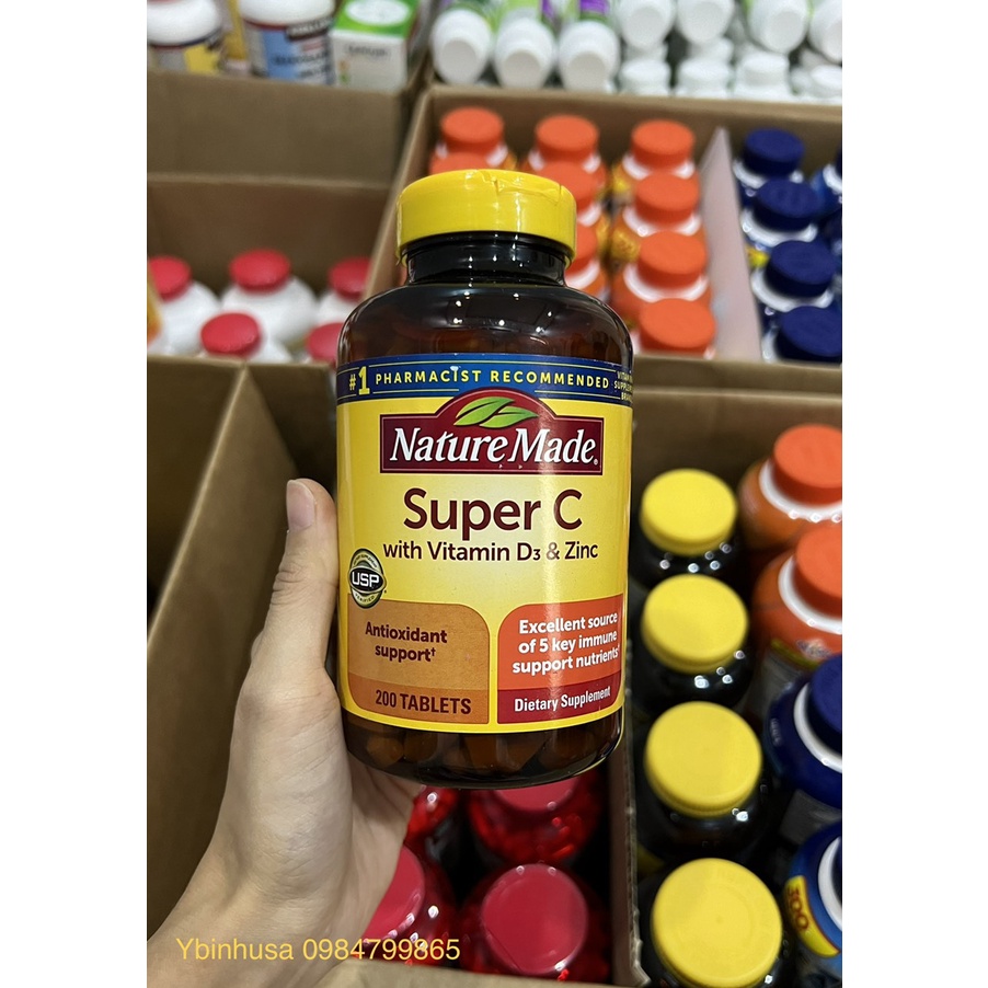 Viên uống Super C hỗ trợ miễn dịch Nature Made Super C with Vitamin D3 & Zinc 200 viên của Mỹ