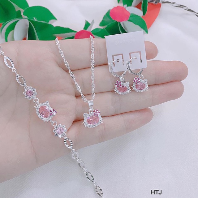 SET MÈO KITTY NƠ HỒNG CHO BÉ YÊU - TRANG SỨC BẠC