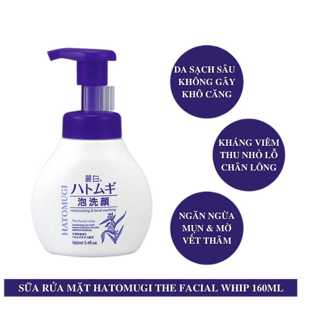 Sữa rửa mặt tạo bọt Hatomugi Facial whip 160ml cấp ẩm trắng da Nhật Bản NORI | BigBuy360 - bigbuy360.vn