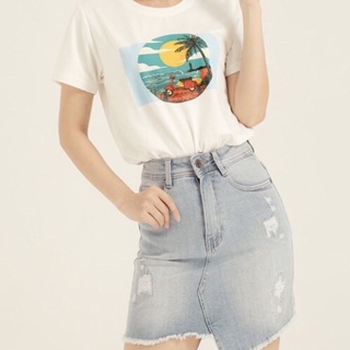 Chân váy jeans tà lệch dáng bút chì