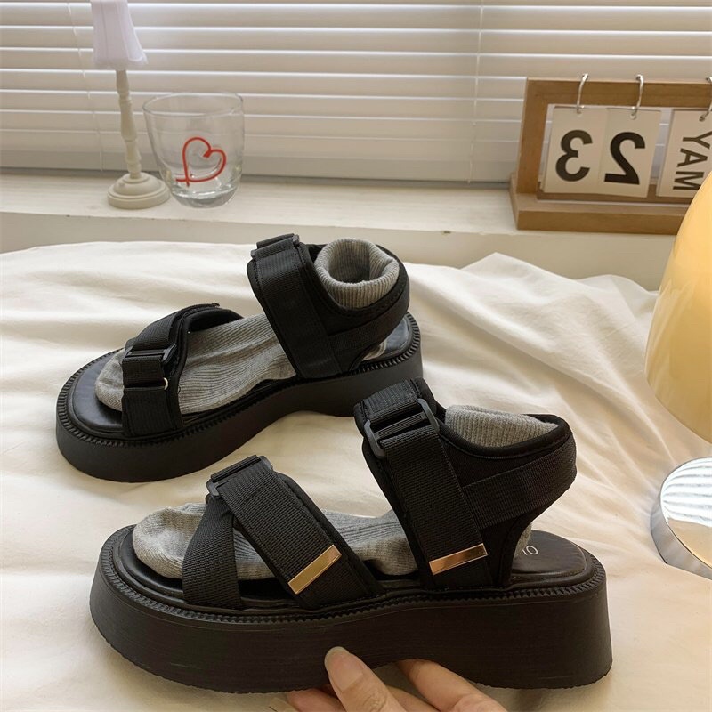 Dép Sandal Nữ Ulzzang LOẠI 1 - Giày Sandal Nữ Đi Học Đế Cao Quai Ngang Đan Chéo Mang Áo Dài Cá Tính
