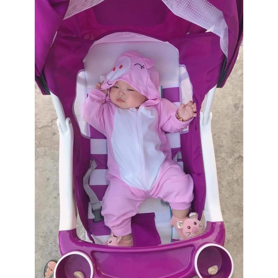 Áo dài liền thân dài tay hình con vật có mũ ngộ nghĩnh cho bé 5-15kg, vải cotton mềm, co giãn