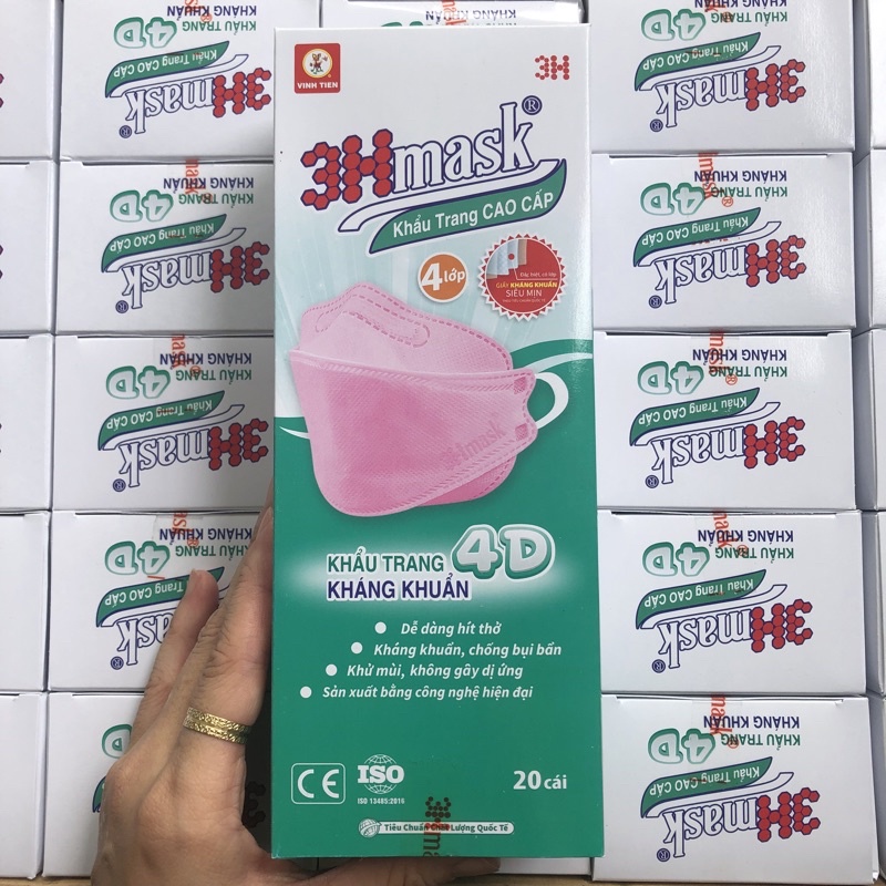 [3Hmask Vĩnh Tiến] Hộp 20 khẩu trang KF94 Quai Vải Không Đau Tai