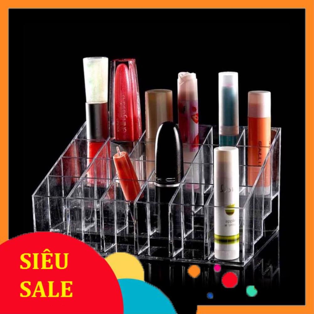 💓Xả Kho💓 Khay Đựng Mỹ Phẩm Son Môi 24 Ngăn Mica Trong Suốt Hình Thang - Khay Đựng Đa Dụng Tiện Lợi