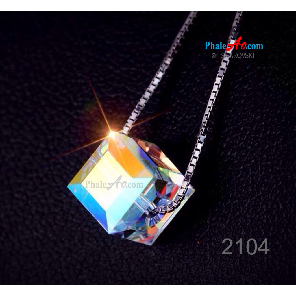 Dây chuyền Swarovski 3 hạt vuông 10, 8, 6ly crystal cube 5601 001AB, bạc 925 - phaleAo