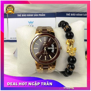 Đồng Hồ Mam Dây Đá Sapphire Ceramic Nâu Lịch Thứ Ngày + Thẻ Bảo Hành