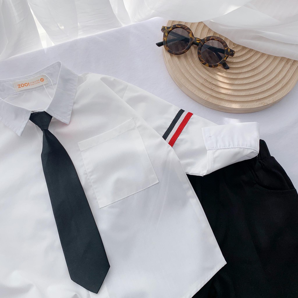 Sét bộ bé trai từ 8-22kg, áo trắng quần kaki kèm cavat hàng chính hãng zookid