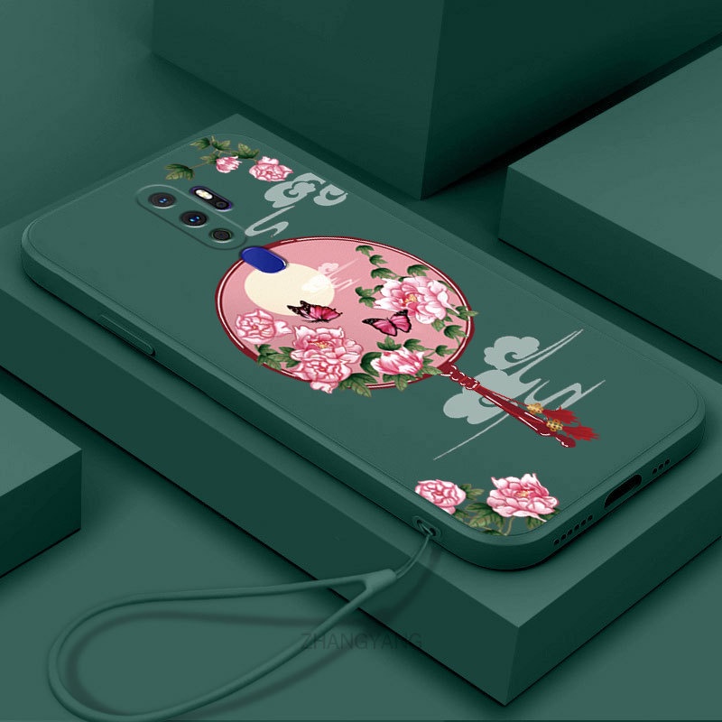 Ốp Điện Thoại Silicone Mềm Họa Tiết Hoa Mẫu Đơn Có Dây Đeo Cho oppo a5 2020 a9 2020