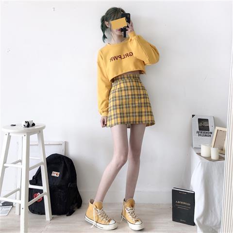 Bộ Áo Sweater Dáng Rộng + Chân Váy Lưng Cao Sọc Ca Rô Thời Trang Hàn Quốc 2022