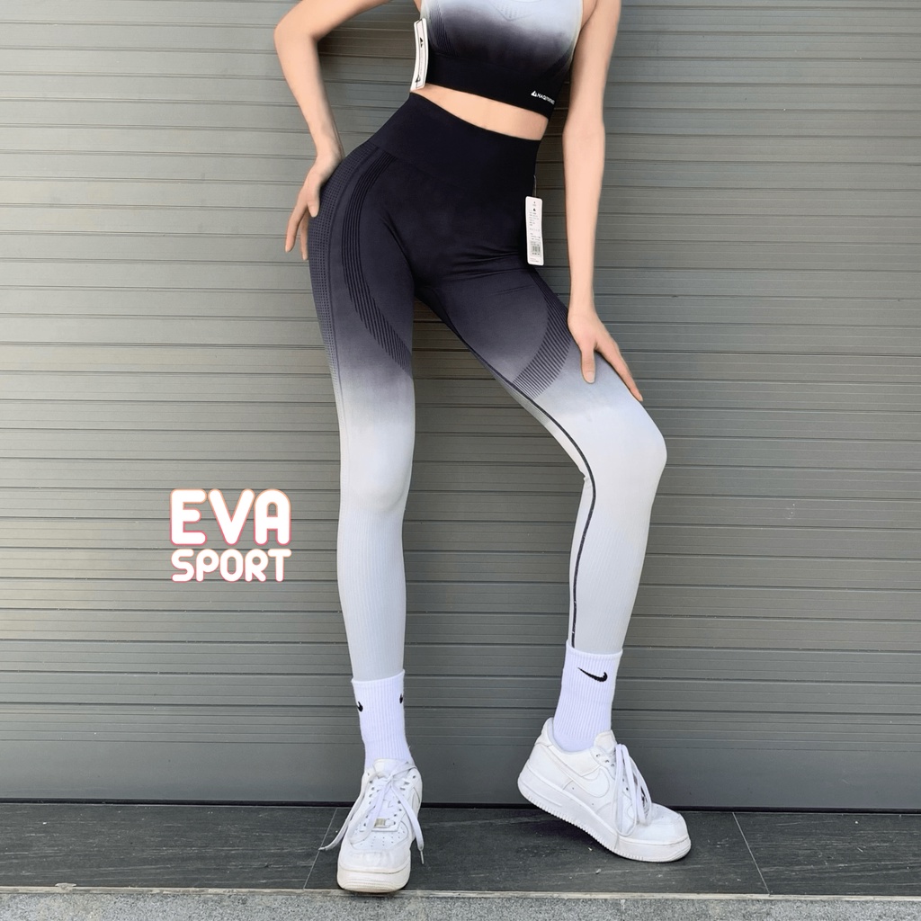 Quần Legging Dài Dệt Loang Cap Cao Tập Gym Yoga Aerobic Nữ Có Chun Mông Dệt Kim Lưng Cao Co Giãn Tốt Ôm Dáng Nâng Mông