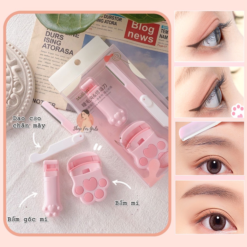 Set bấm mi 3 món Malian Eyelash Curler &amp; Eyebrow Trimmer, Dụng Cụ Bấm Mi / Lông Mày 3 Trong 1 Tiện Dụng, 3 in 1