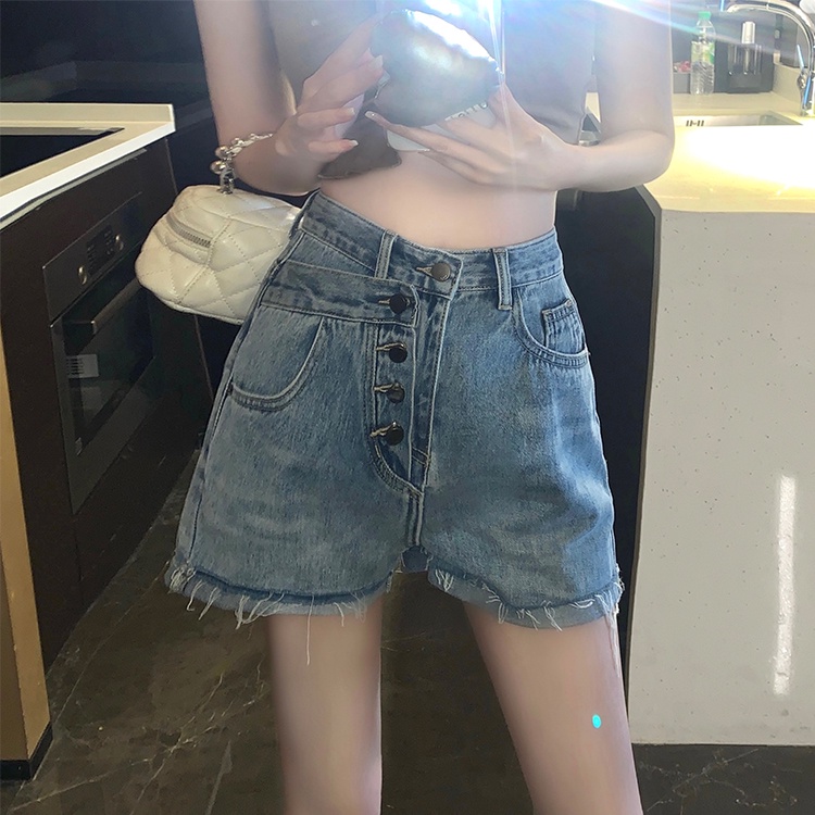 Quần Short Denim Plus Size Lưng Cao Theo Phong Cách Retro Hàn Quốc Dành Cho Nữ
