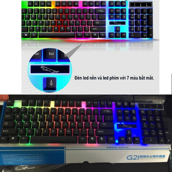 Bộ Bàn Phím GAMING G21 LED + Tặng Chuột Giả Cơ đèn LED 7 MÀU SIÊU ĐẸP NEW 2020 Bản Cao Cấp (Chỉ Màu Đen )