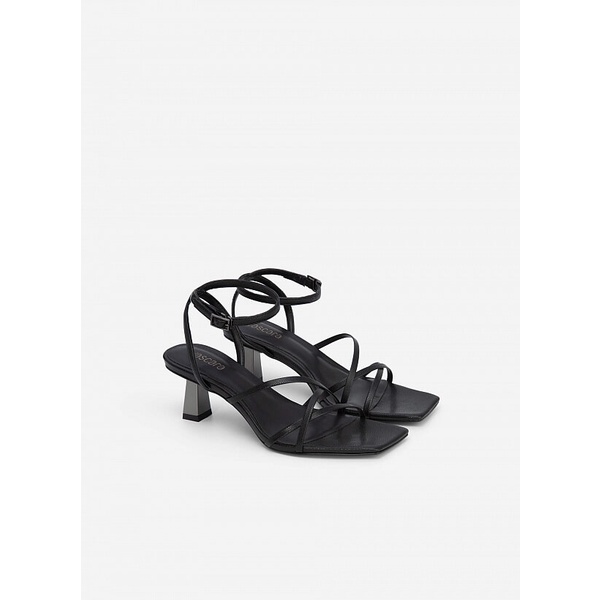 Vascara Giày Sandal Ankle Strap Vân Da Kỳ Đà - SDN 0698 - Màu Đen