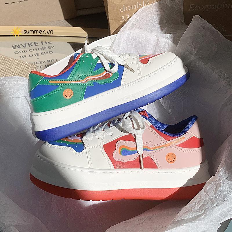 Giày bánh mì mũi to màu sắc cầu vồng phong cách Nhật Bản thiết kế mới đơn giản dễ phối đồ cho nữ