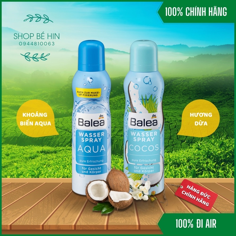 Xịt khoáng Balea Aqua và Cocos 150ml cấp ẩm mạnh mẽ, làm mát và dịu da ngay lập tức, Hàng Đức chính hãng