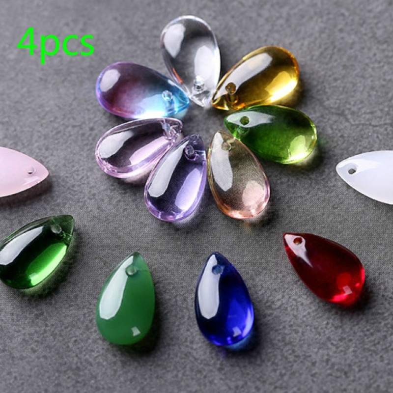 Set 4 Hạt Thủy Tinh Hình Giọt Nước 8x14mm Dùng Làm Trang Sức Thủ Công