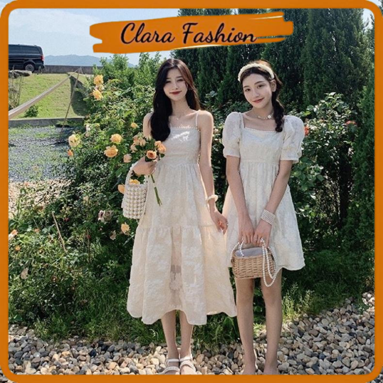 Váy Tiểu Thư Quai Ngọc Hoa Nổi 2 Kiểu Clara Siêu Xinh