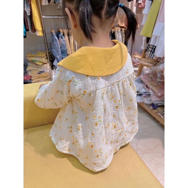Bộ thu đông bé gái, bộ dài tay cổ sen cho bé vải xô muslin từ 5-15kg TNB
