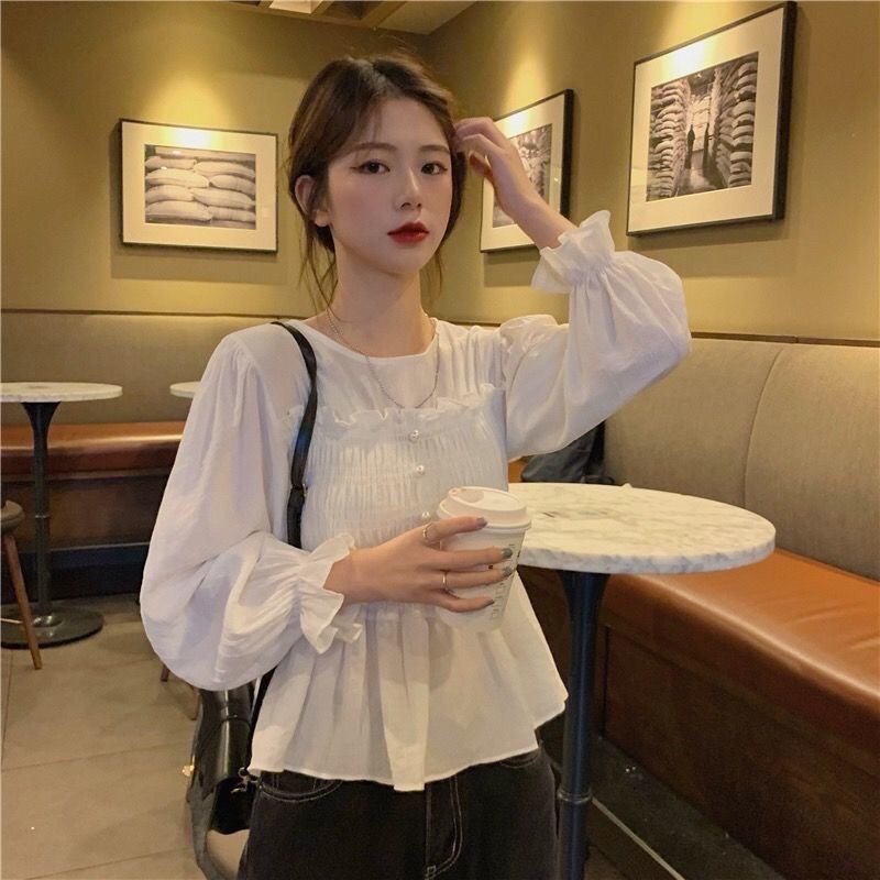 Áo kiểu nữ tay dài dáng babydoll phong cách Hàn Quốc mã QD058