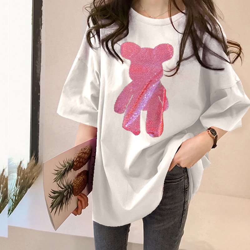 NRVP Áo thun cotton cổ tròn ngắn tay dáng rộng cỡ lớn thời trang năm 2021 cho nữ