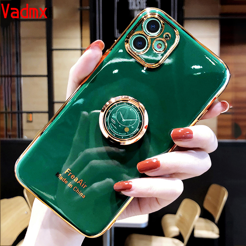 Luxury Plating Soft Silicone TPU Case Realme X2 Pro OPPO F11 F9 R17 R15 Pro A57 A39 R9 R9S F1 F3 Plus Case Finger Ring Stand Holder Cover