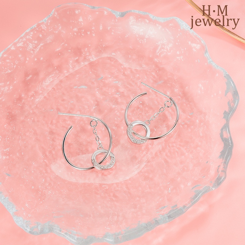 Bông Tai Dáng Dài Hình Chữ C Đính Đá Thời Trang