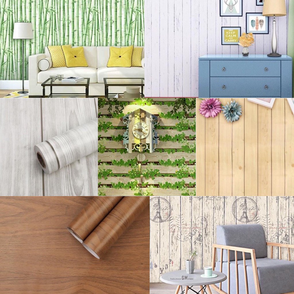 Giấy dán tường giả gạch- gỗ sẵn keo nhiều mẫu (Dài 10m x rông 45cm), decal dán tường phòng khách, decor trang trí phòng.