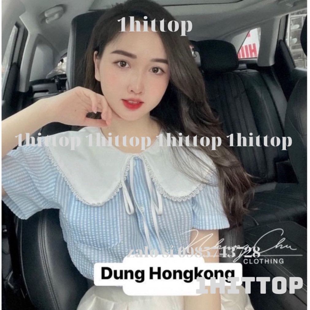 áo sơ mi kẻ cổ bèo tiểu thư 2 màu ngắn tay kaca 1hittop
