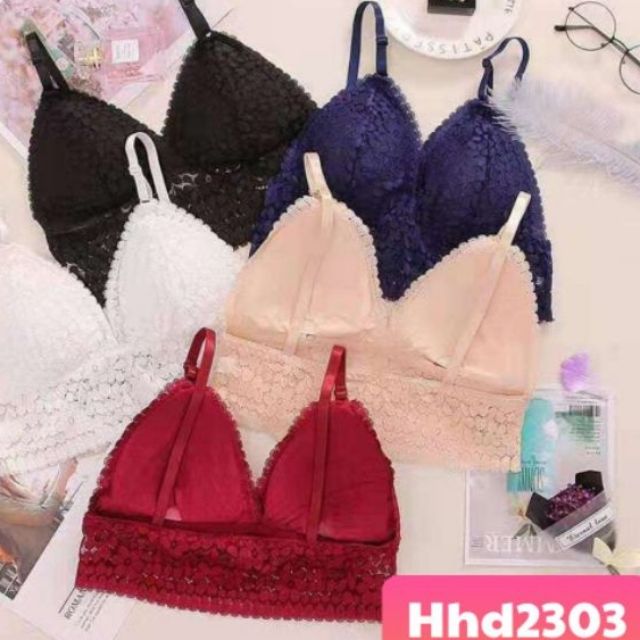Áo Lót Nữ - Áo Bra ren hoa xanh hai dây croptop quyến rũ_BR032