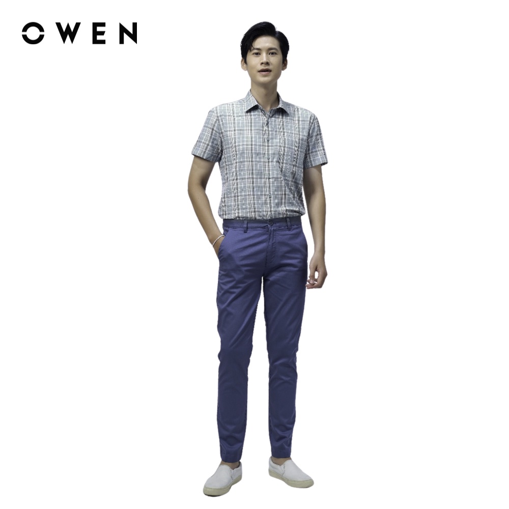 Áo sơ mi Nam Ngắn tay Owen Body Fit Xanh nâu trắng Bamboo - BA220780NT