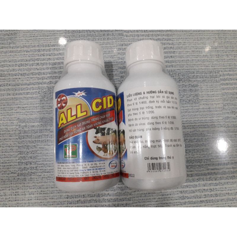 Sát trùng chuồng trại Allcid 500ml, Allcid lít, APA Cleatn