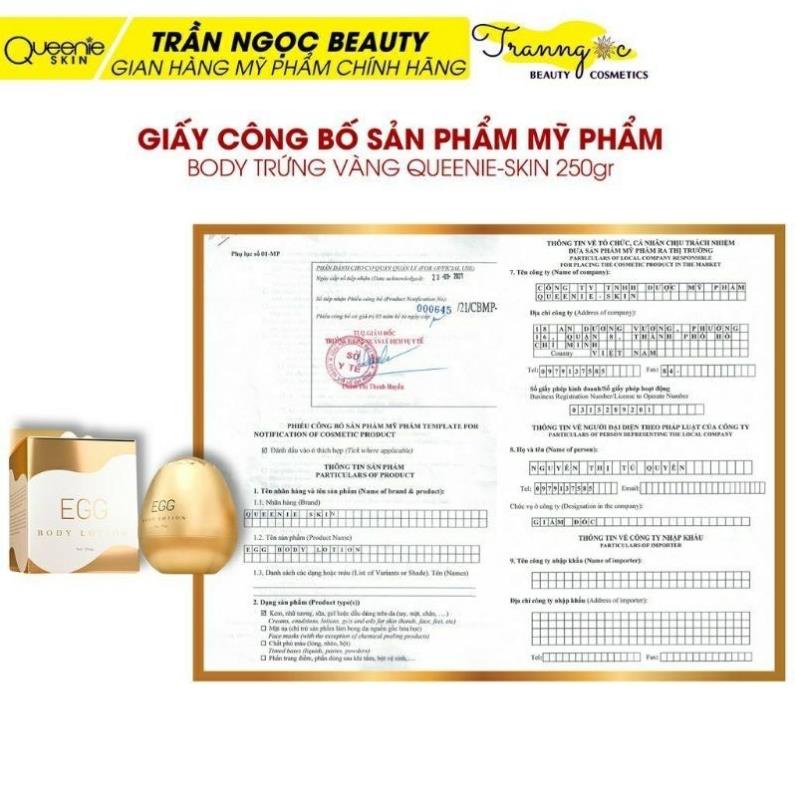 [CHÍNH HÃNG] Kem Trắng Da,Dưỡng Ẩm Body Trứng Vàng Queenie Skin 250 gram.