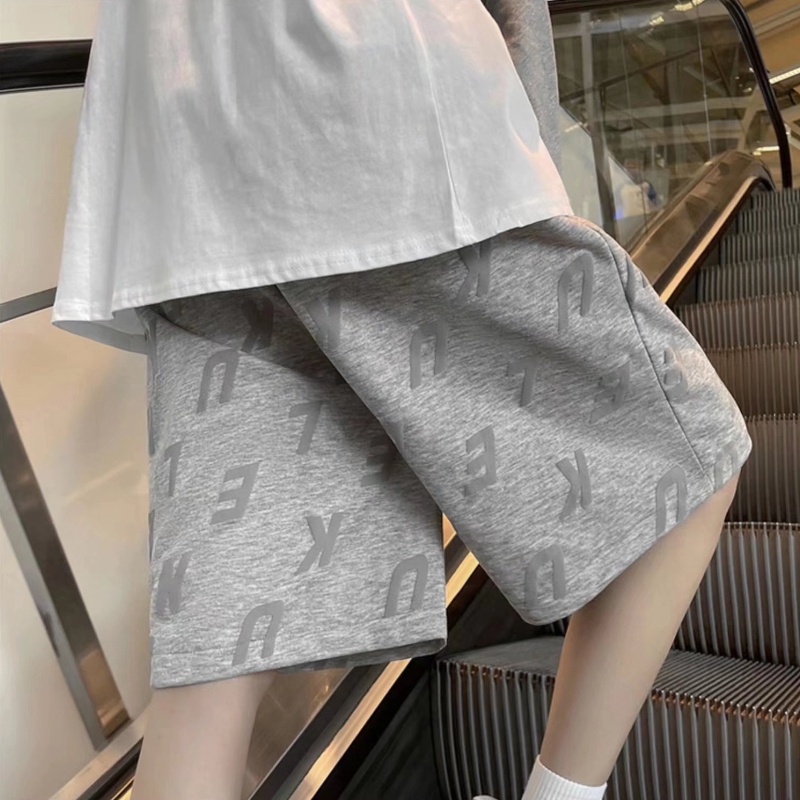 Quần Thể Thao Ngắn Dáng Rộng Màu Trơn Có Dây Rút In Họa Tiết Phong Cách Hàn Quốc Thời Trang Unisex