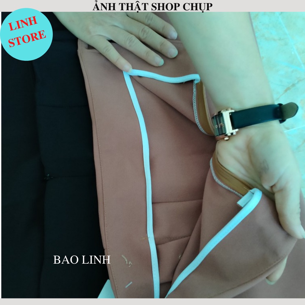 Chân Váy Dài Qua Gối Linh Store Phối Ba Cúc Chữ A Công Sở Chất Liệu Tuyết Mưa Hãng Vitex