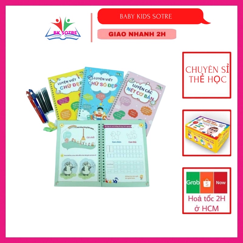 Bộ 3 quyển vở tập tô luyện viết chữ số đẹp tự xóa thông minh kèm bút hàng Việt Nam
