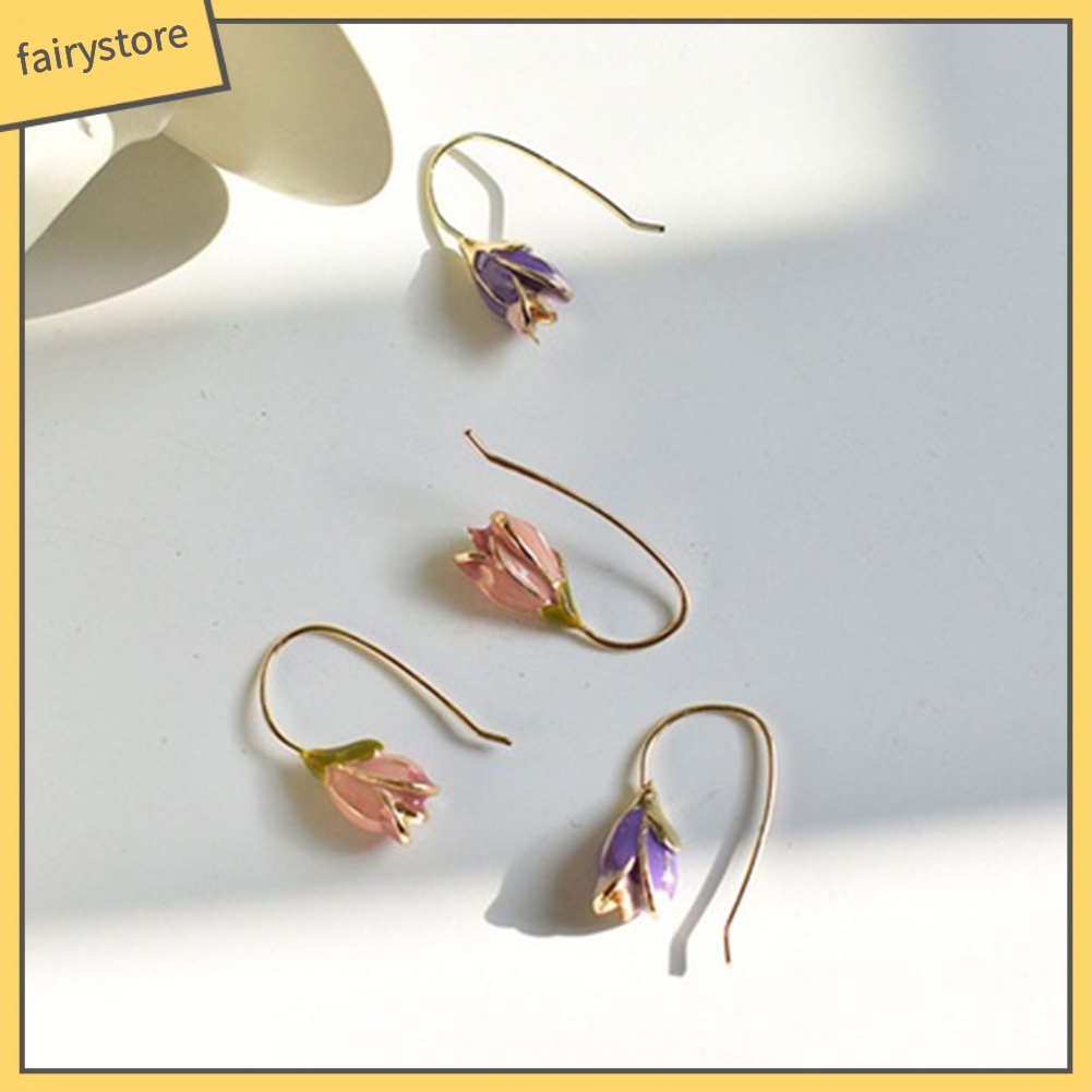 Khuyên tai dáng dài mặt hình hoa tulip phong cách vintage tùy chọn màu sắc