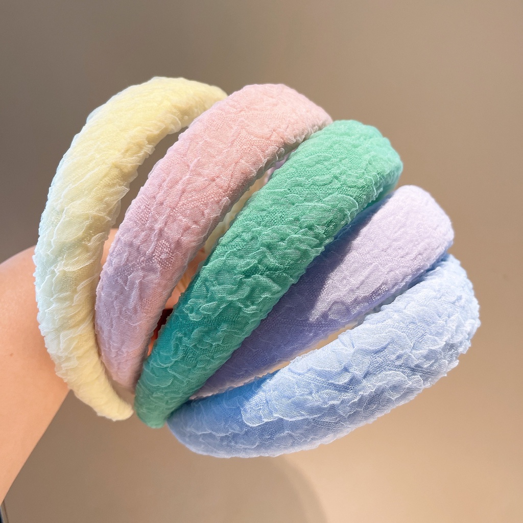 Băng Đô Cài Tóc Bản Rộng Bằng Xốp Màu Sắc Macaron Cho Nữ