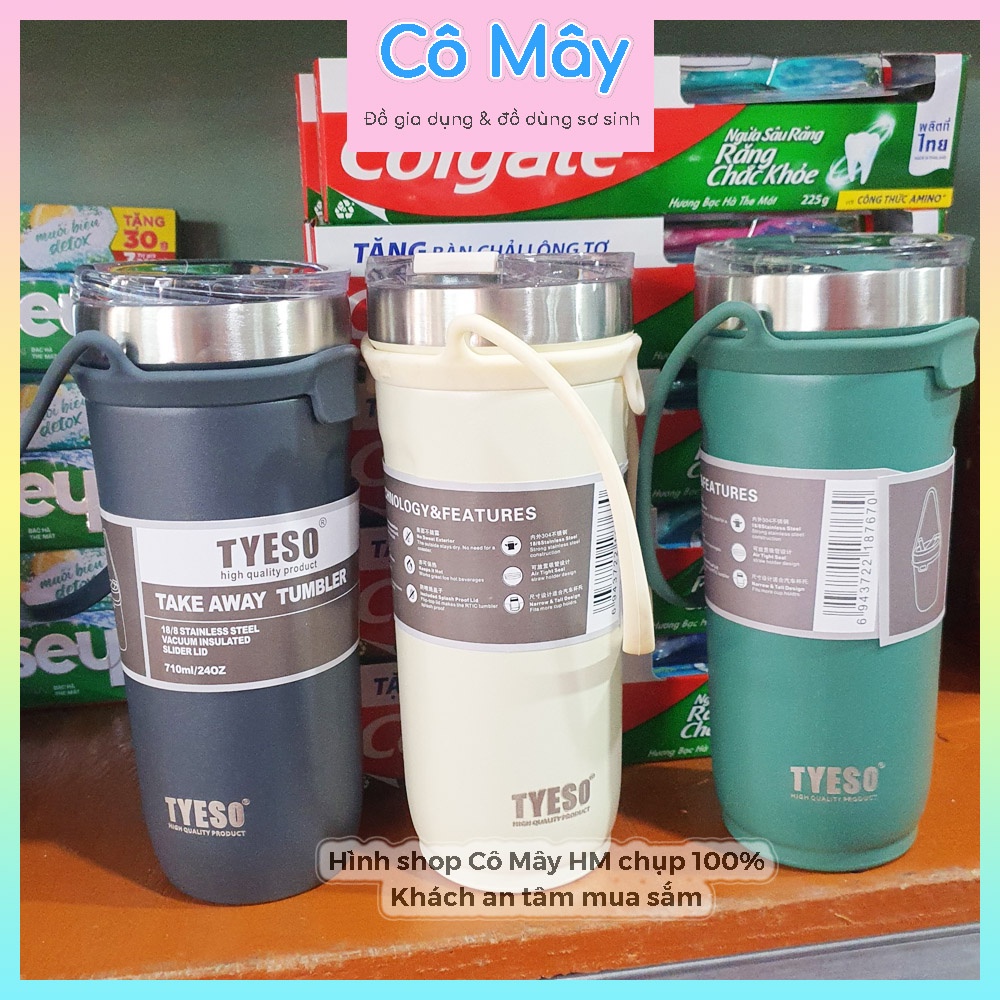 Ly giữ nhiệt Tyeso inox kèm quai treo cao su bền đẹp 710ml