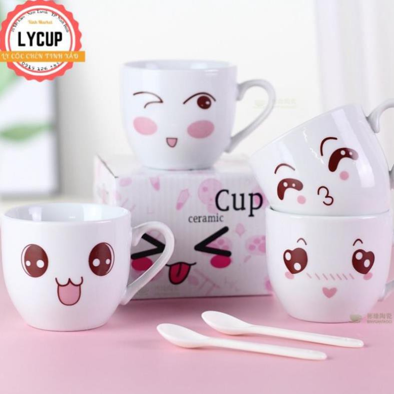 Cốc trà, cà phê gốm sứ hình mặt cười hoặc mèo thần tài