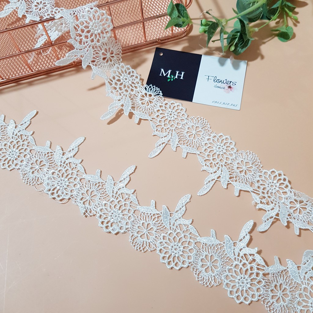 RC25 Cuộn 13 mét dây ren thêu hoa ren viền váy áo ren chỉ trắng Maihoaflower