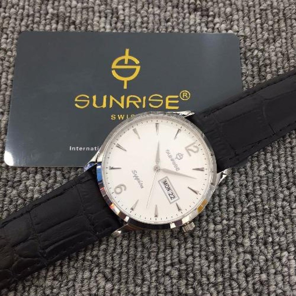 Đồng hồ nam dây da mặt kính sapphire chống xước Sunrise DM778MS-GL đen