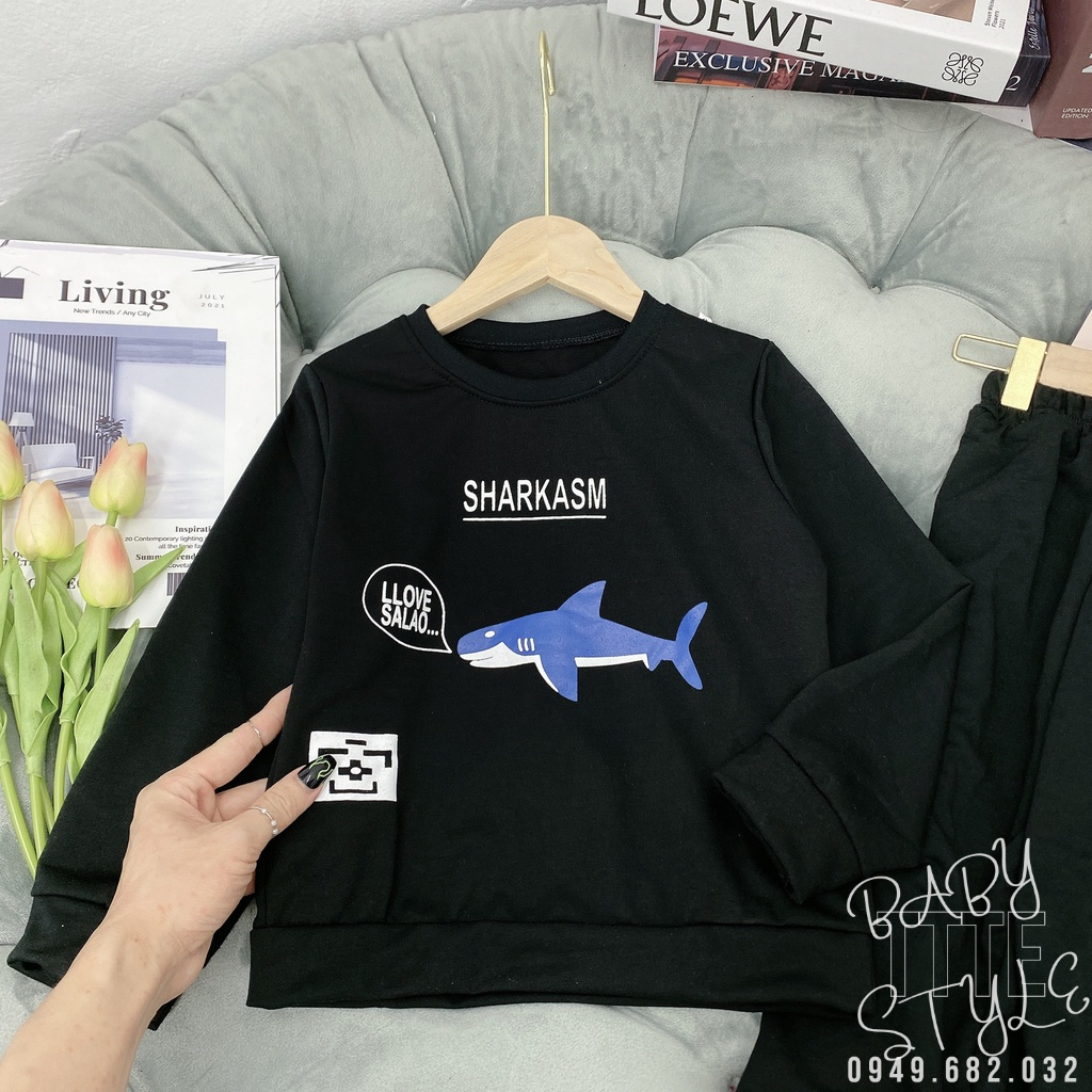 Bộ quần áo thu đông &quot;S.H.A.R.K&quot; 14-48kg cho bé trai từ 4-14 tuổi. Thiết kế đẹp. Hàng may kỹ.