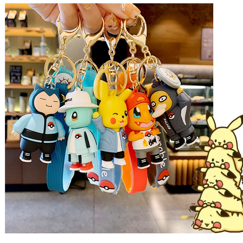 Mặt móc khóa dây chuyền hình búp bê Pokémon Pikachu cho trẻ em treo túi làm quà lưu niệm