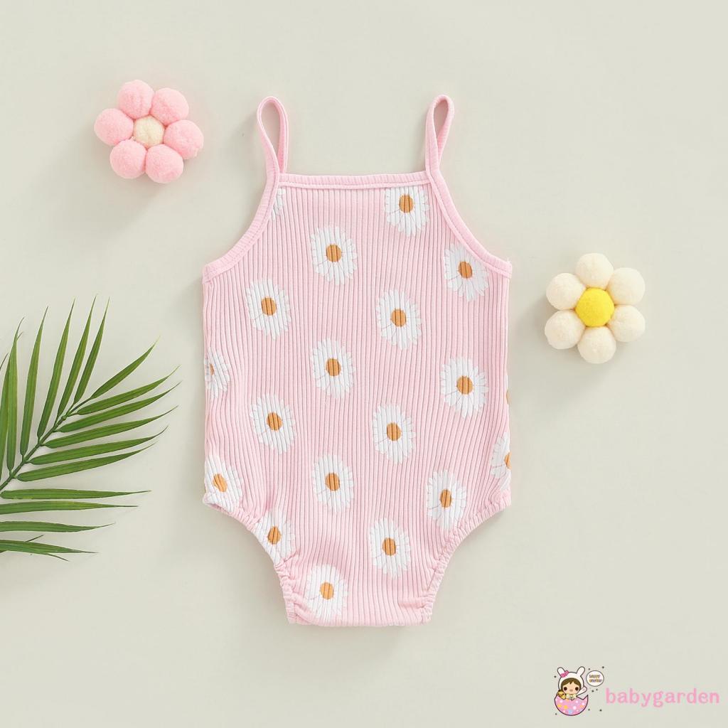 BABYGARDEN-0-24months Baby Girl Summer Romper, Sleeveless Spaghetti Strap Daisy Print One Piece Bodysuit