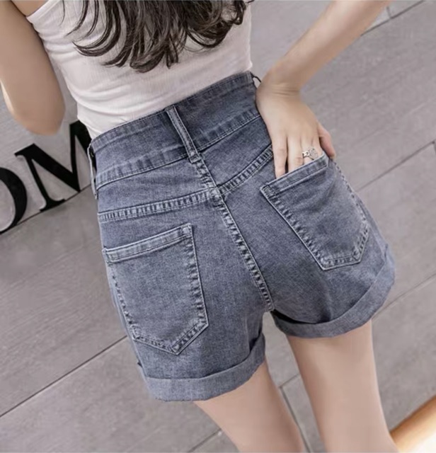 Quần short jean nữ Big Size lưng cao, co dãn mạnh, lưng đai kiểu nhiều nút đang hot trend 3616 molijean