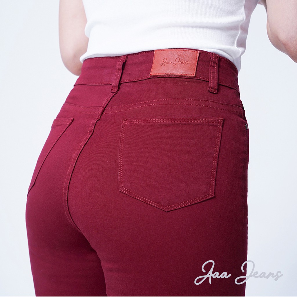 Quần Kaki Nữ Aaa Jeans Dáng Skinny Ôm Màu Bordeaux