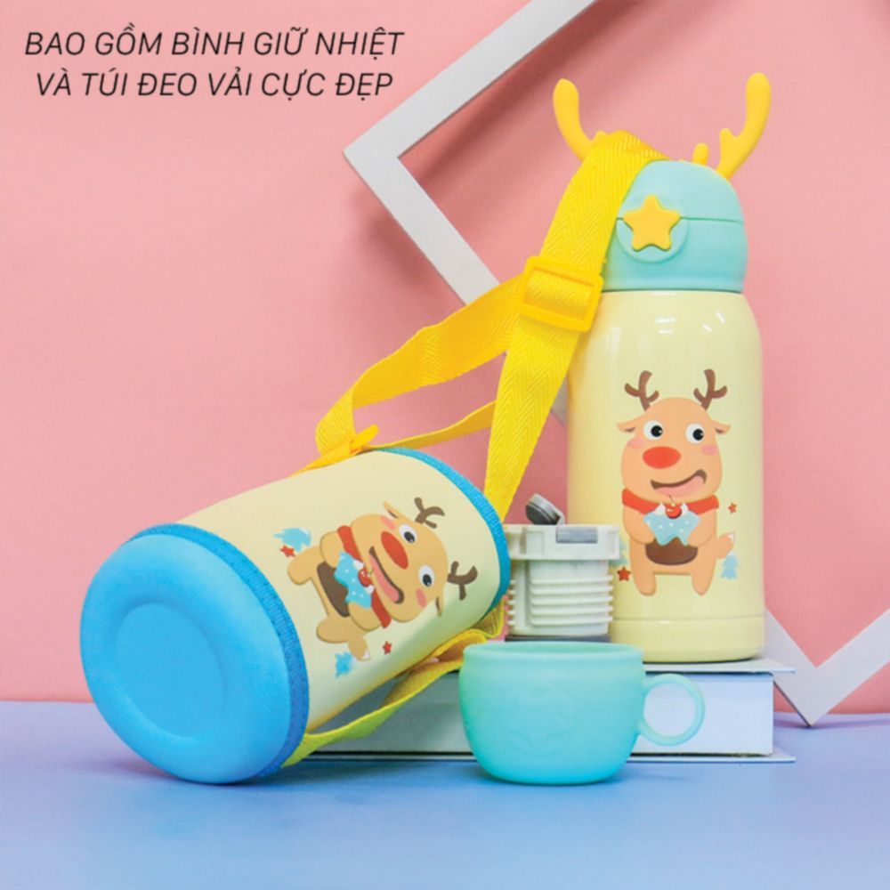 Bình nước giữ nhiệt cao cấp có nắp đậy chất liệu thép không gỉ 316 (có túi đeo)